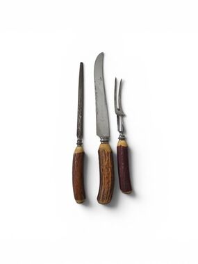 Vintage Cox Co England Brown Cream Antler Handles Carving Set
